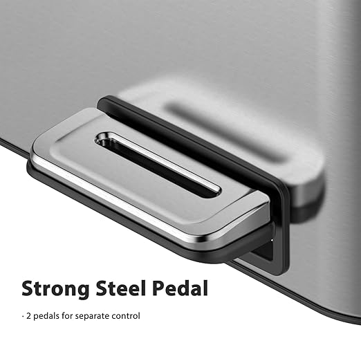 3 x 5.3 Gal Trash Can, Stainless Steel Triple Compartment Step-On Recycling Bin - Image 4