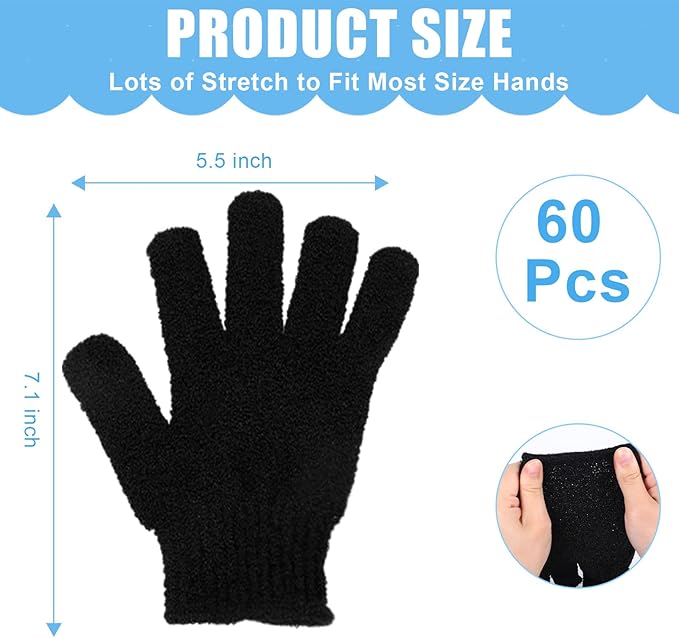 60Pcs Exfoliating Gloves Bulk, Exfoliating Body Scrubber Glove Exfoliator - Image 2