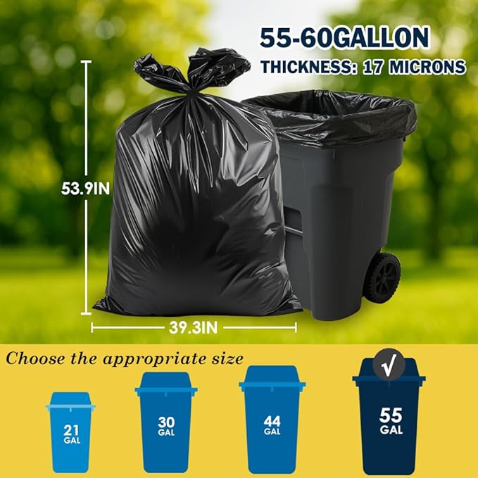 55-60 Gallon Black Trash Bags 200 Bags by RayPard Extra Large Multi-Use Heavy - Image 2