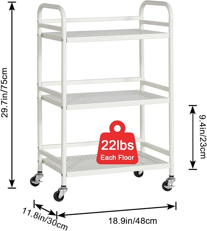 HDANI 3 Tier Rolling Cart, Heavy Duty Multifunctional Metal Frame-Supports 22 - Image 6