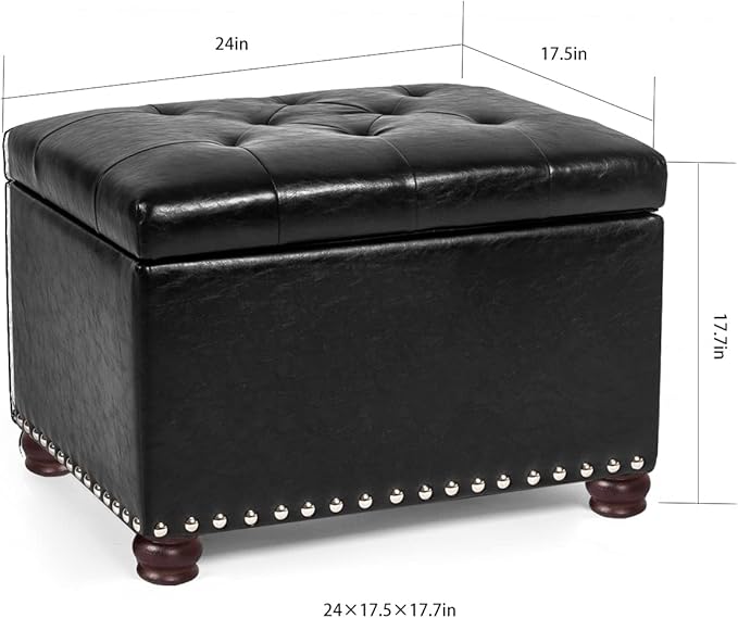 24'' Leather Storage Ottoman Rectangular Foot Rest Stool - Image 3