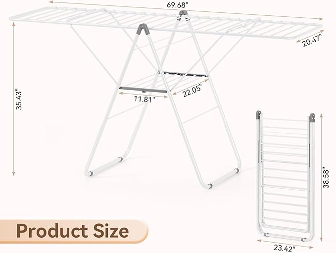 APEXCHASER Clothes Drying Rack, Foldable Drying Rack Clothing, Sturdy Metal - Image 2