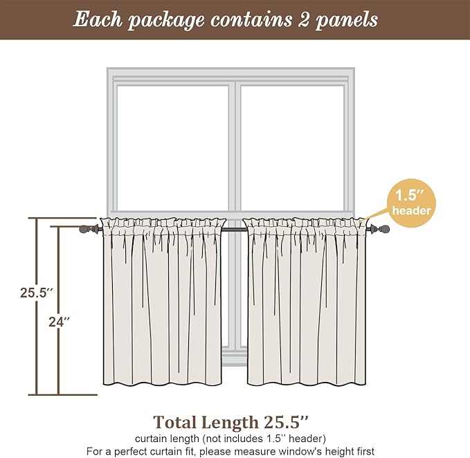 Chyhomenyc Sheer Tier Curtains 24 Inch Length, Small Cute Window Curtains - Image 4