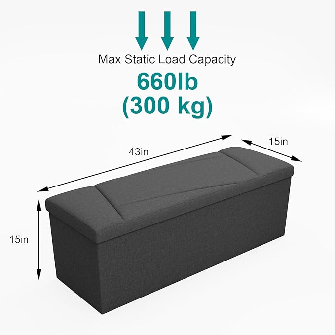 Ottoman with Storage, 43 Inches Folding Storage Ottoman Bench - Image 3