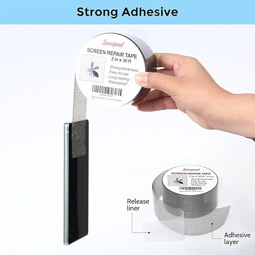 Grey Window Screen Repair Tape, 2IN X 30FT Screen Repair Kit - Image 2