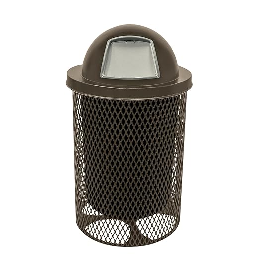 COATEDOUTDOORFURNITURE RDT-TXTBRW Heavy Duty 32 Gallon Round Trash Receptacle by CoatedOutdoorFurniture