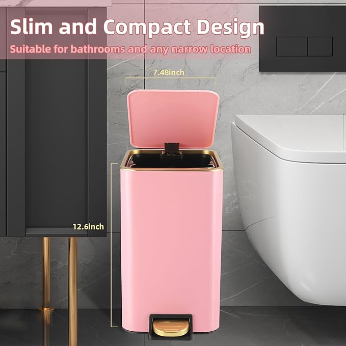 Small Bathroom Trash Can with Lid Soft Close, 1.8 Gallon Stainless Steel - Image 3