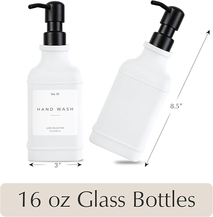 Emerson Essentials Glass Soap Dispenser Set – 16 oz 2-Pack – Refillable Dish & - Image 3