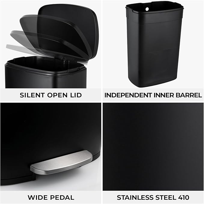 13.2 Gal Kitchen Trash Can, 50L Recycling or Garbage Bin, Brushed Stainless - Image 7