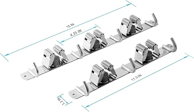 2 Pcs Mop Broom Holder Wall Mounted, Dustpan Holders, Stainless Steel Mop - Image 3