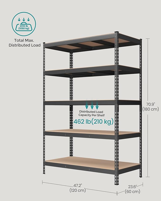 SONGMICS 5-Tier Storage Shelves, Load 2310 lb, Boltless Assembly, Adjustable - Image 3