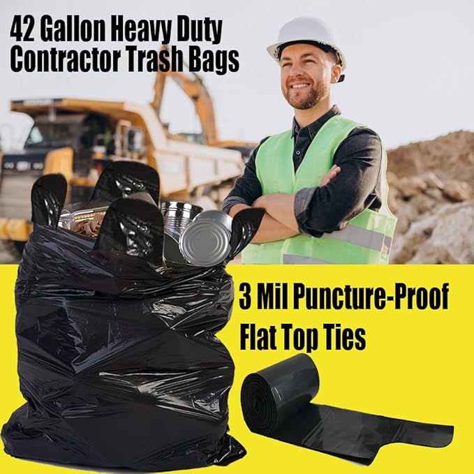 Contractor Heavy Duty Trash Bags 42 Gallon | 10 Count | 3 MIL | 32.8" X 46" | - Image 4