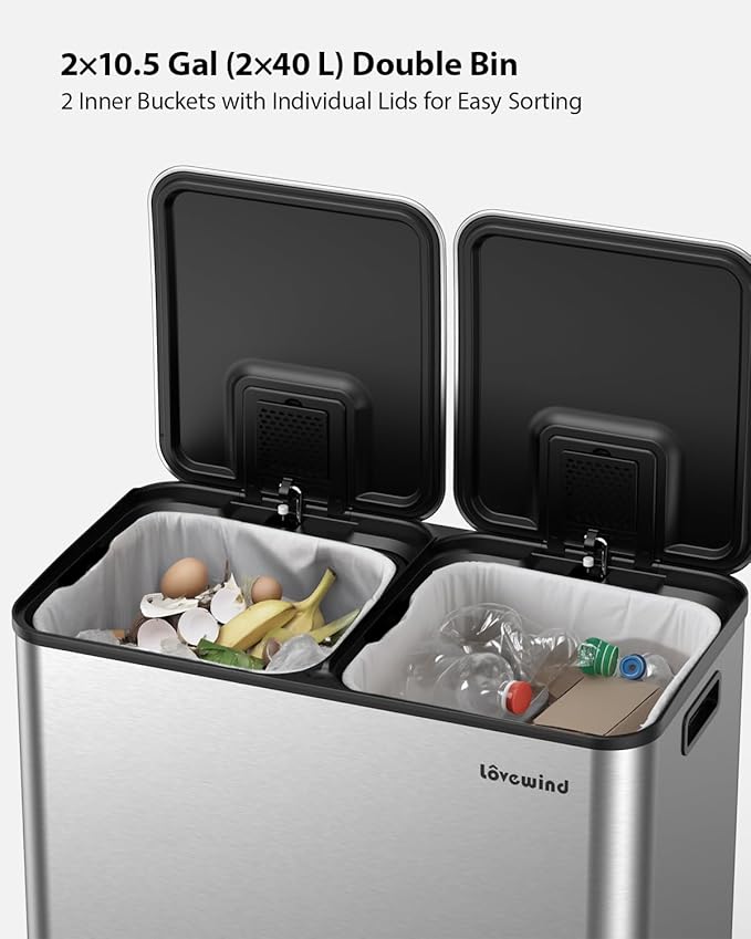 Lovewind Trash Can, 2 x 10.5 Gallon Garbage Can - Image 3