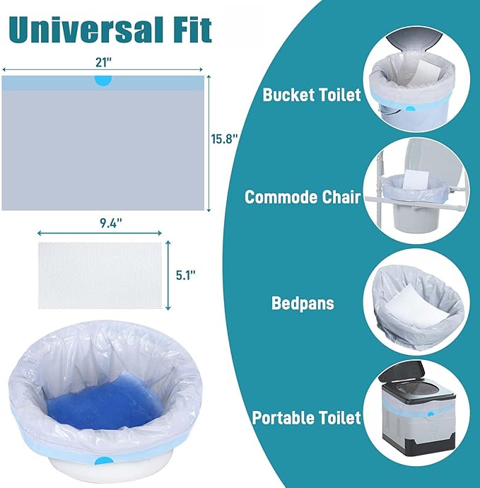 Commode Liners with Absorbent Pads- 100 Commode Bags+ 100 Commode Pads - Image 2