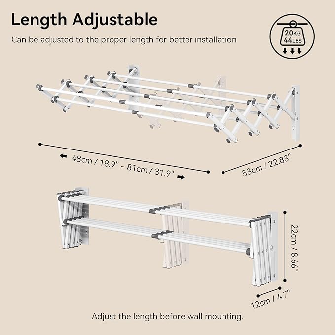 APEXCHASER Wall Mounted Clothes Drying Rack, Laundry Drying Rack Retractable - Image 4