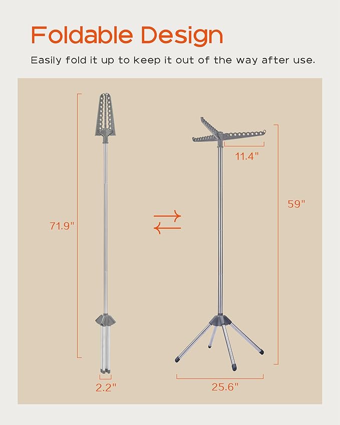 Clothes Drying Rack Foldable, 59 inch Tripod Laundry Drying Rack Indoor - Image 5