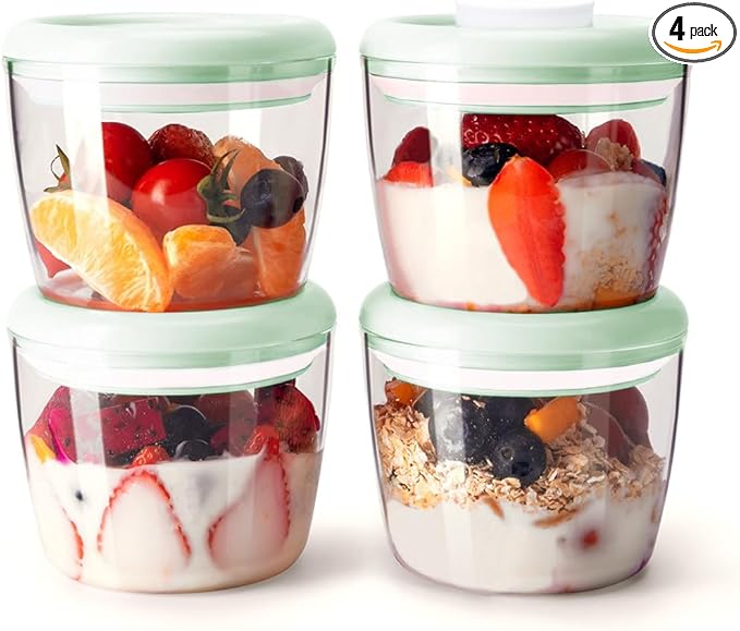 Overnight Oats Containers with Lids, 14oz 400ml Set of 4 Meal Prep Container by ANKOU