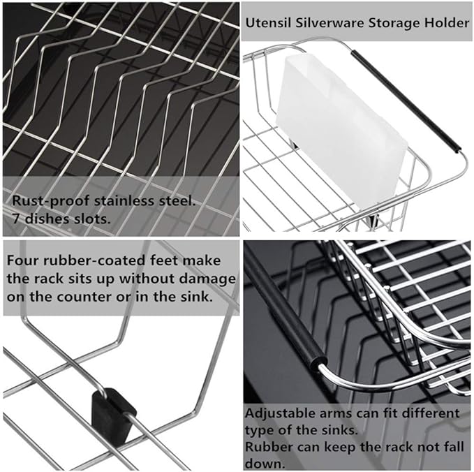 SANNO Dish Drying Rack, Expandable Dish Drainer Over Sink in Sink On Counter - Image 7