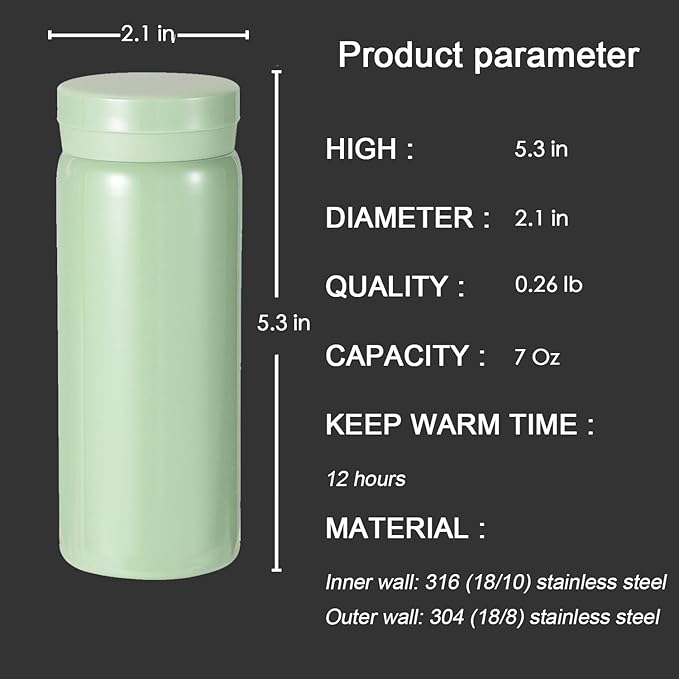 Mini Thermos Cute Water Bottle - 7 oz Tiny Insulated Vacuum 18/10 Stainless - Image 2