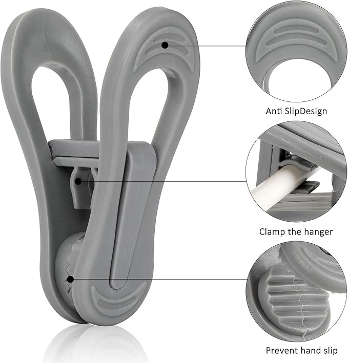 Tinfol 50pc Grey Plastic Hanger Clips, Strong Pinch Grip Finger Clips - Image 3