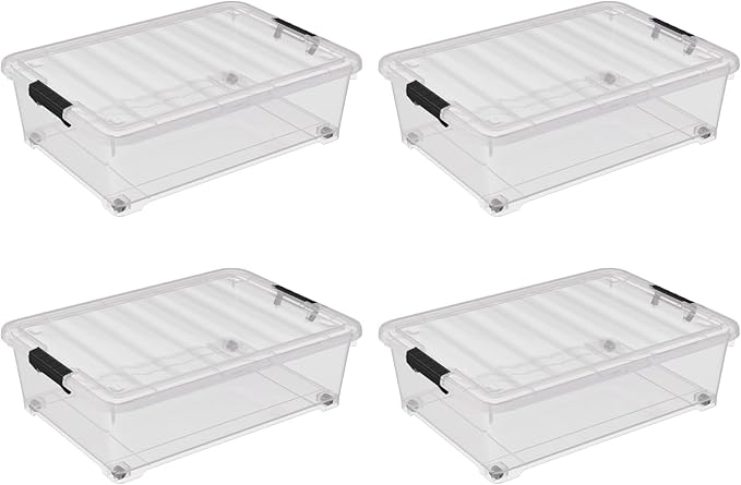 4 Pack Multipurpose 25 Qt Underbed Secure Latching Bin, Plastic Storage - Image 4