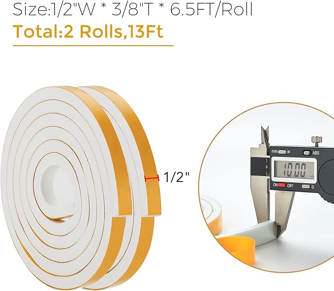 13 Feet Weather Stripping Door Seal, 1/2" Wide X 3/8" Thick Door Seal Strip - Image 3