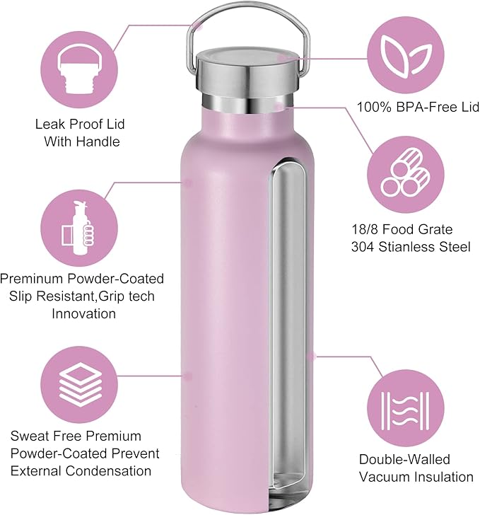 Neihepal 20 oz Insulated Water Bottles Bulk 4 Pack, Stainless Steel Double Wall - Image 3