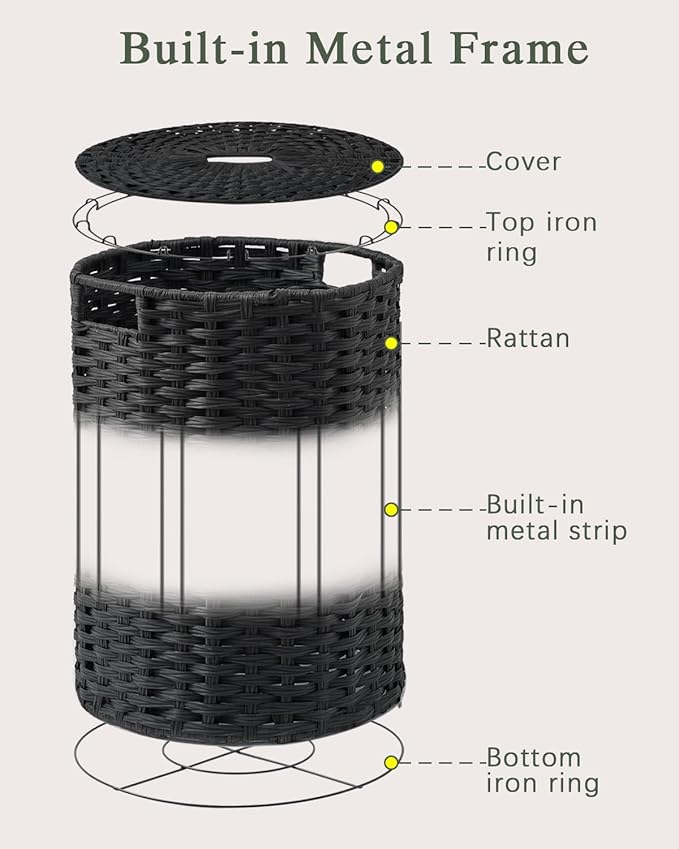 Large Laundry Hamper Laundry Basket Round 34.3 Gal Handwoven Wicker Laundry - Image 8
