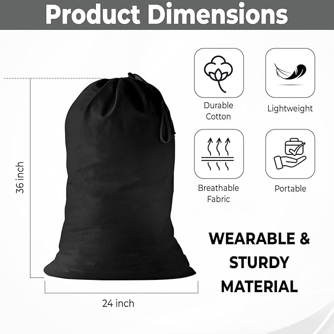 2 Pack - Extra Large Cotton Laundry Bag, Heavy Duty Large Laundry Bags 24 x 36 - Image 2