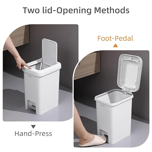 MOPALL Trash Can with Lid, Garbage Can with Press Top & Foot Pedal, Kitchen - Image 2
