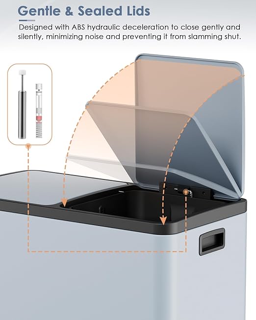 AthLike 60L Dual Trash Can, Stainless Steel Kitchen Garbage Can, Double - Image 3