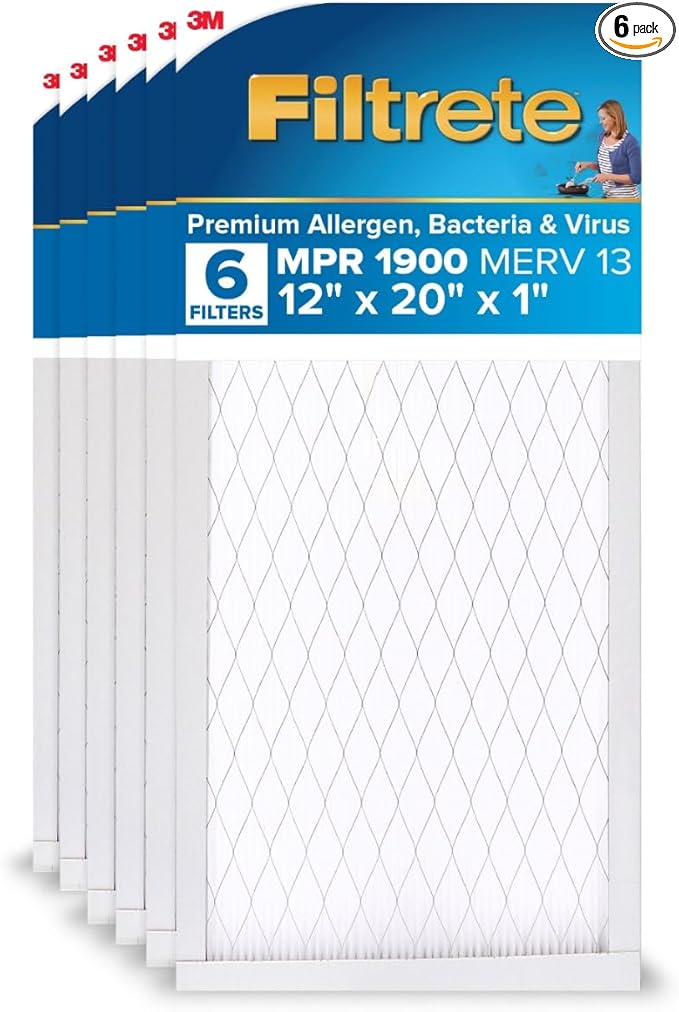 Filtrete 12x20x1 AC Furnace Air Filter, MERV 13, MPR 1900, Premium Allergen by Filtrete