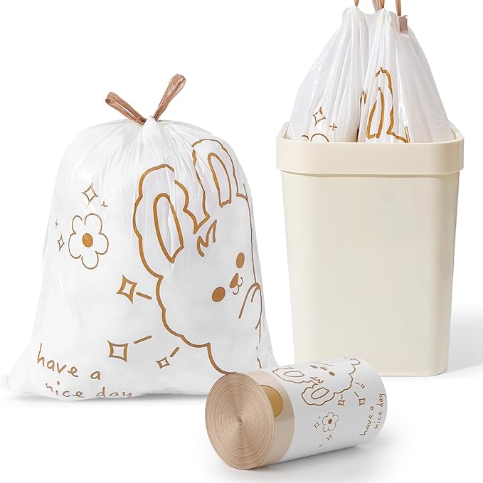 4 Gallon Trash Bags with Cute Rabbit Printed & Drawstring, Tear-Resistant Small by Unknown