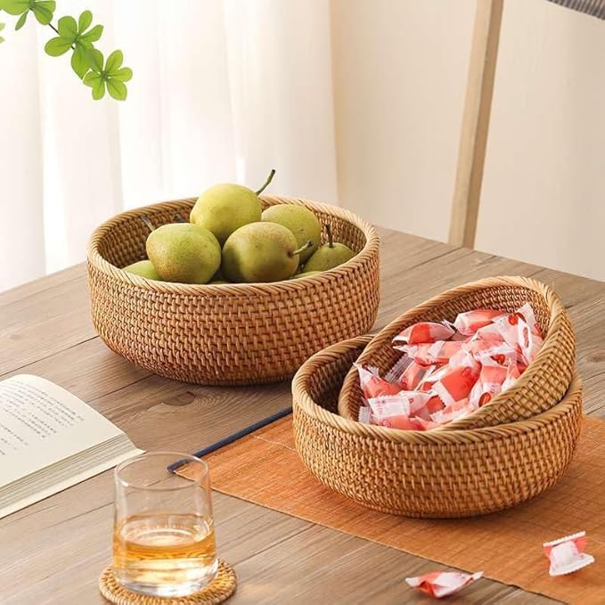Rattan Bread Basket, Hand Woven Fruit Basket, Wicker Serving Basket Bowl - Image 4