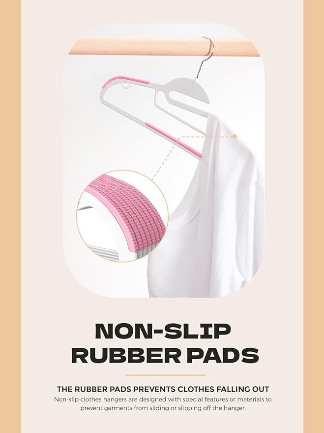 HOUSE DAY Pink Plastic Hangers 50 Pack, Slim Space Saving, Non Slip Hangers - Image 6