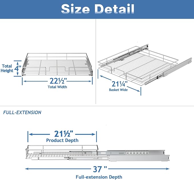 Pull Out Cabinet Organizer 22½" W x 21½" D, Heavy Duty Cabinet Pull Out Shelves - Image 3