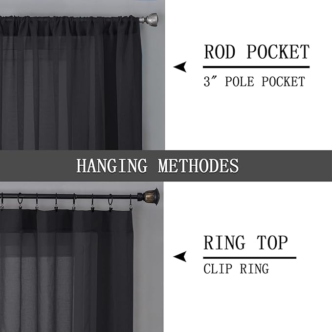 Tollpiz Sheer Curtains Bedroom Linen Textured Curtain Sheers Light Filtering - Image 5
