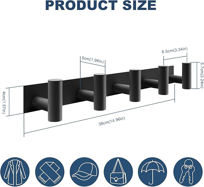PMMASTO Coat Rack Wall Mounted, 5 "T Shaped Wall Hooks - Image 4