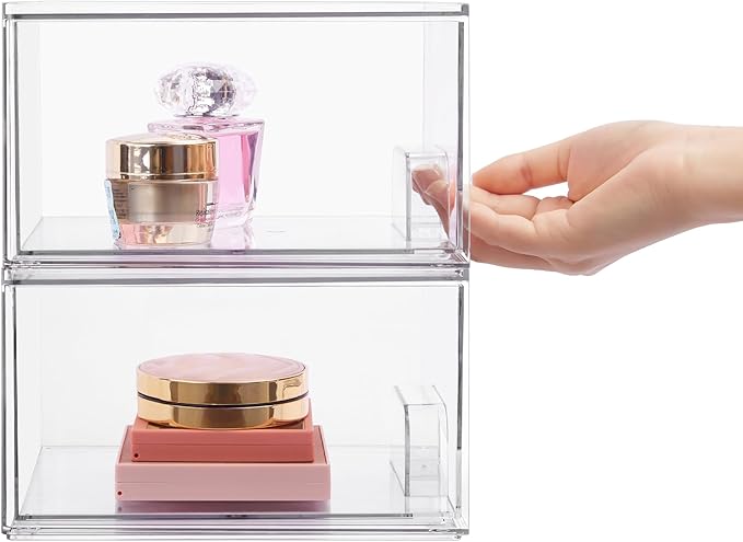 Vtopmart 2 Pack Clear Stackable Storage Drawers, 4.4'' Tall Acrylic Bathroom - Image 8