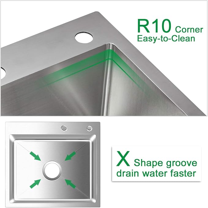 24x18 Inch Kitchen Sink Drop In, Premium T-304 Grade Stainless Steel Sink - Image 5