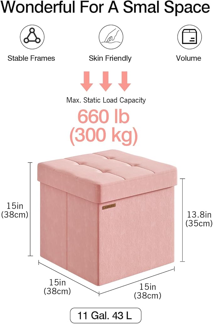 Folding Storage Ottoman, Velvet Storage Bench, - Image 2