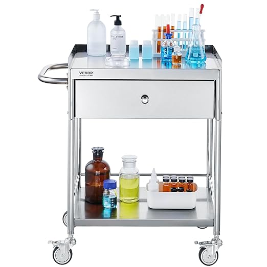 VEVOR Medical Cart, 2-Layer Stainless Steel Cart 220 lbs Weight Capacity - Image 9
