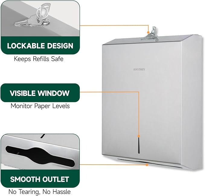 Commercial Paper Towel Dispenser Wall Mount 400-Sheet Capacity Brushed - Image 4