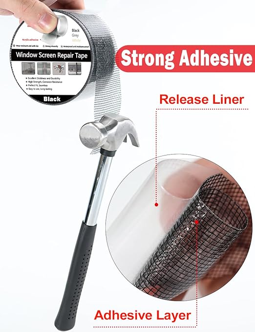 Wohohoho Window Screen Repair Tape, 3 in X 20 FT Black Screen Patch Repair Kit - Image 4