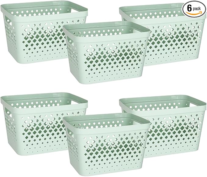 Glad Plastic Storage Basket Set, Value Pack of 6 | Open Storage Bins by GladTrashFoodStorage