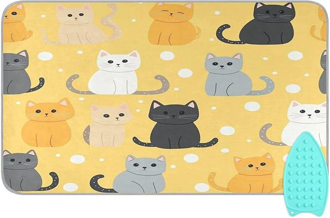 Yellow Polka Dot Cat Ironing Mat Thickened Ironing Blanket Travel Portable by QwThum