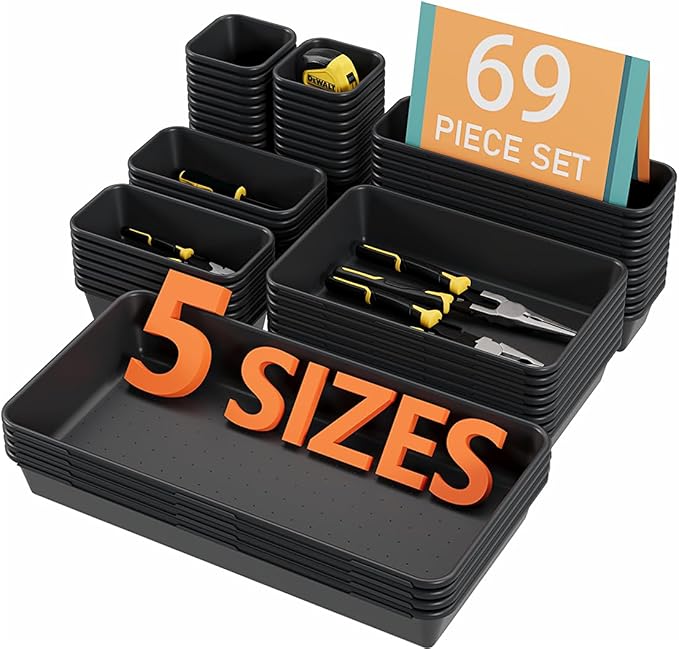 69PCS Large Plastic Interlocking Drawer Organizer, 5 Sizes Versatile Desk by Kutesna