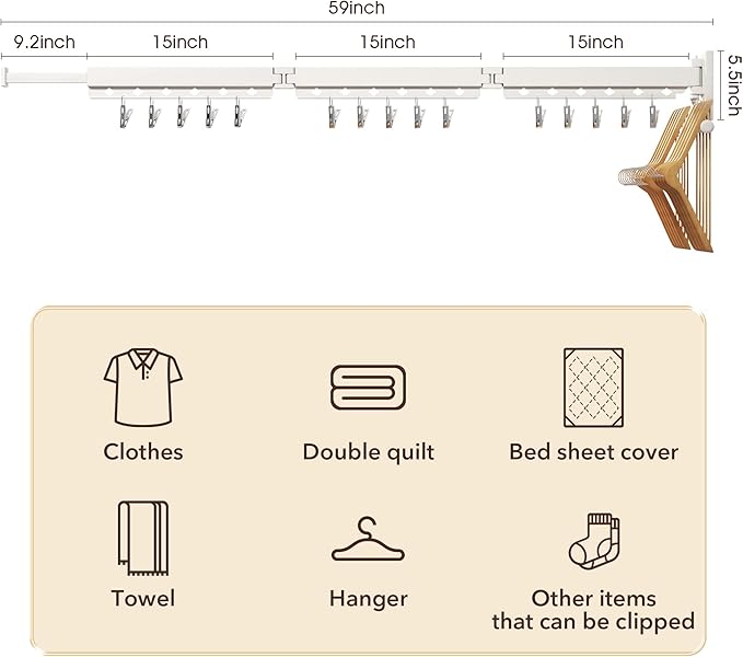 Wall Mounted Clothes Hanger, Clothes Drying Rack, Laundry Rack Wall Mount - Image 6