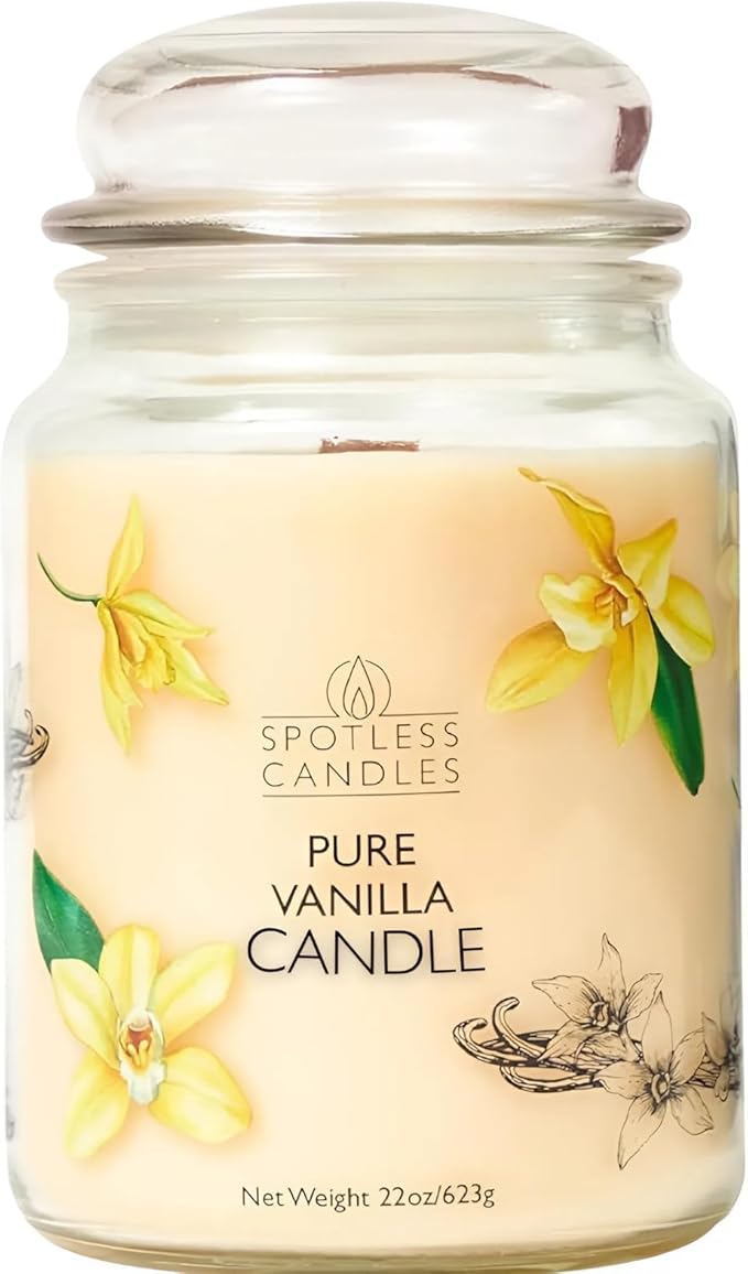 Vanilla Candle 22oz 16" x 9" Reusable Jar Candle 130 Hours Long Burn Time by SpotlessLeopard