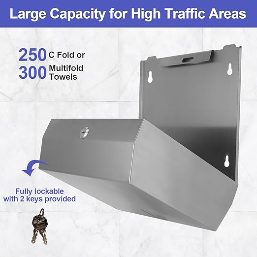 Paper Towel Dispenser Wall Mount, Brushed Stainless Steel Commercial Paper - Image 2